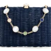 Hailey Wicker Basket Natural Stone Navy*Judith Leiber New