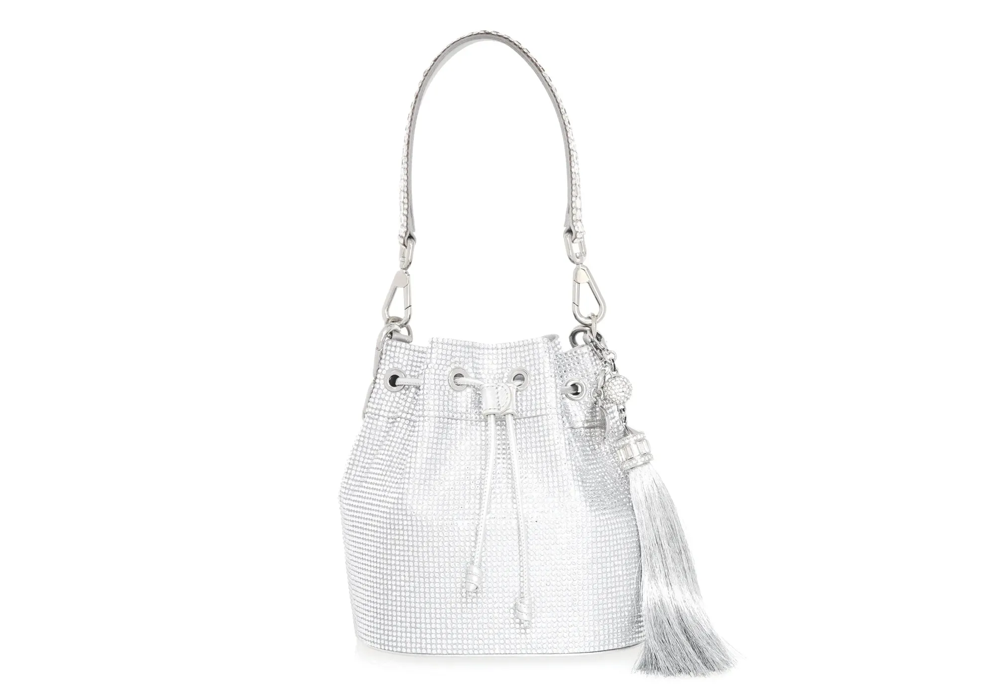 Piper Bucket Silver Drawstring Bag*Judith Leiber Fashion