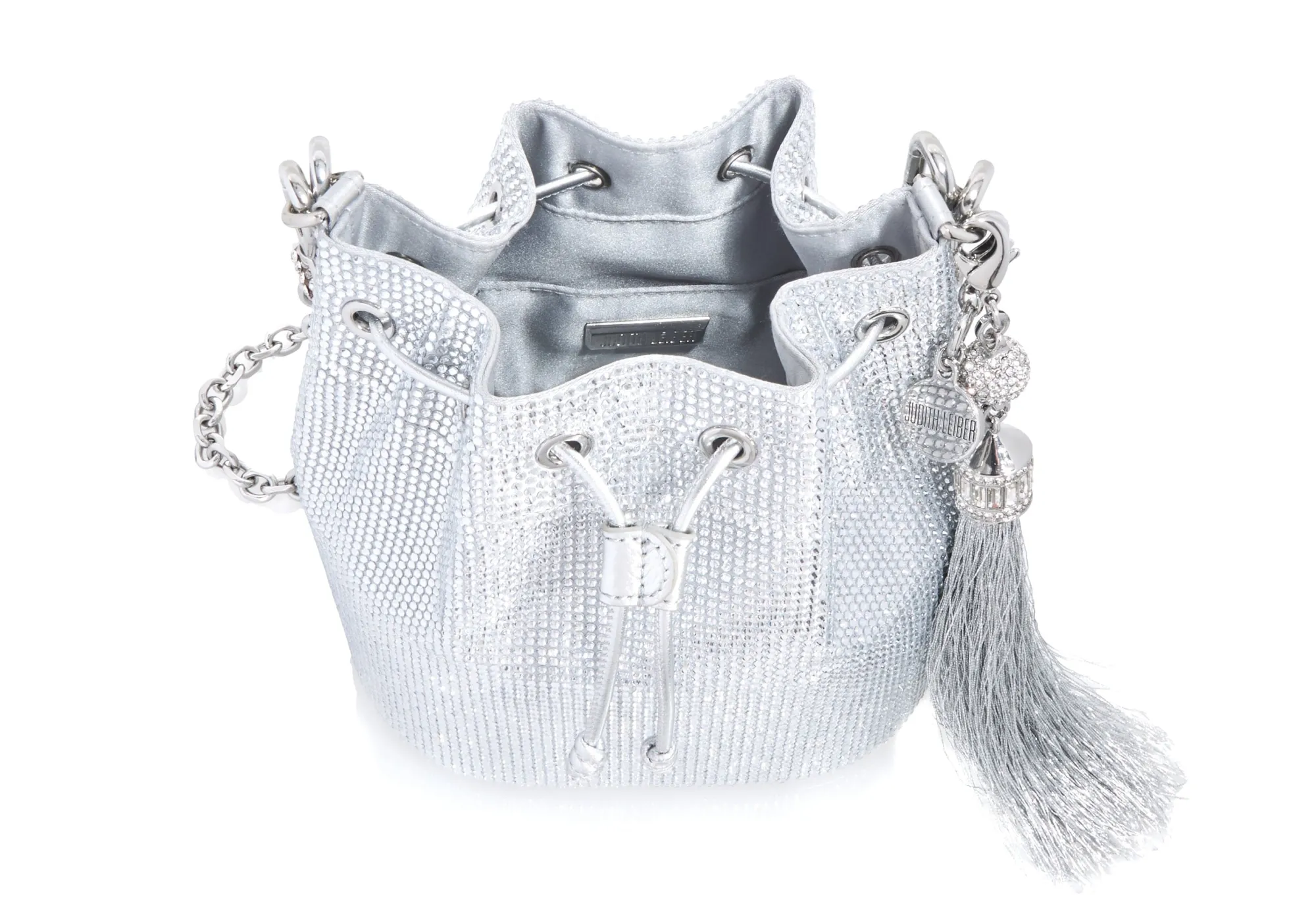 Piper Bucket Silver Drawstring Bag*Judith Leiber Fashion