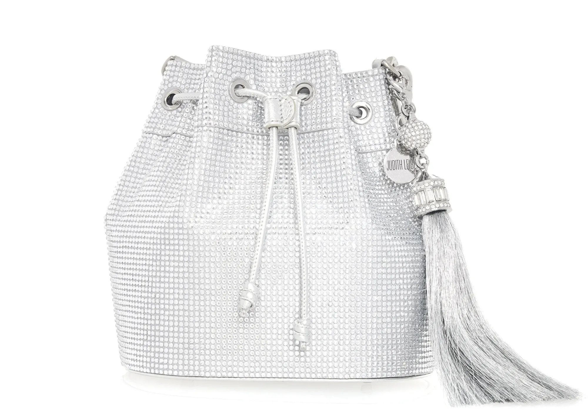 Piper Bucket Silver Drawstring Bag*Judith Leiber Fashion