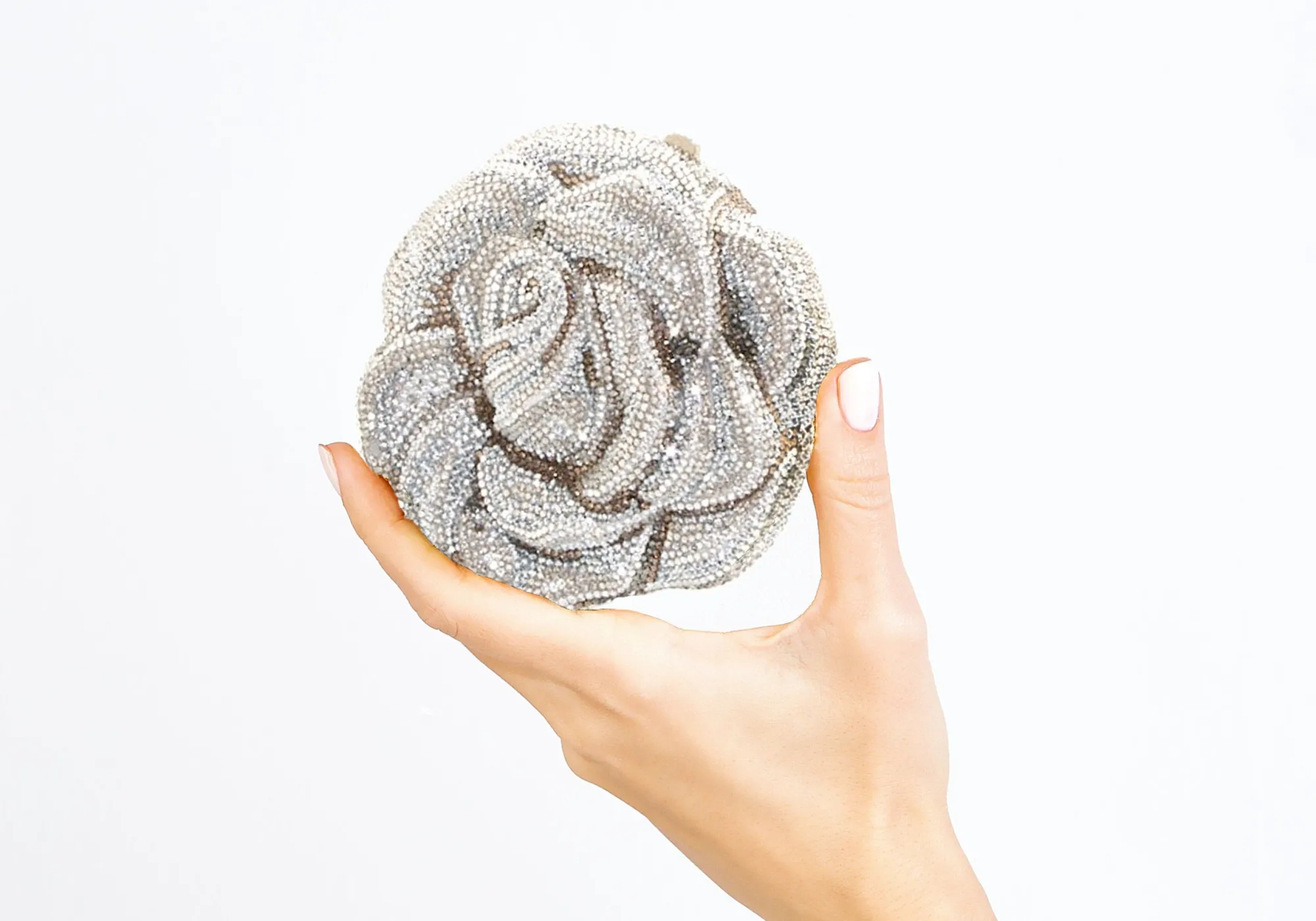 Rose Desiree Silver Clutch*Judith Leiber New