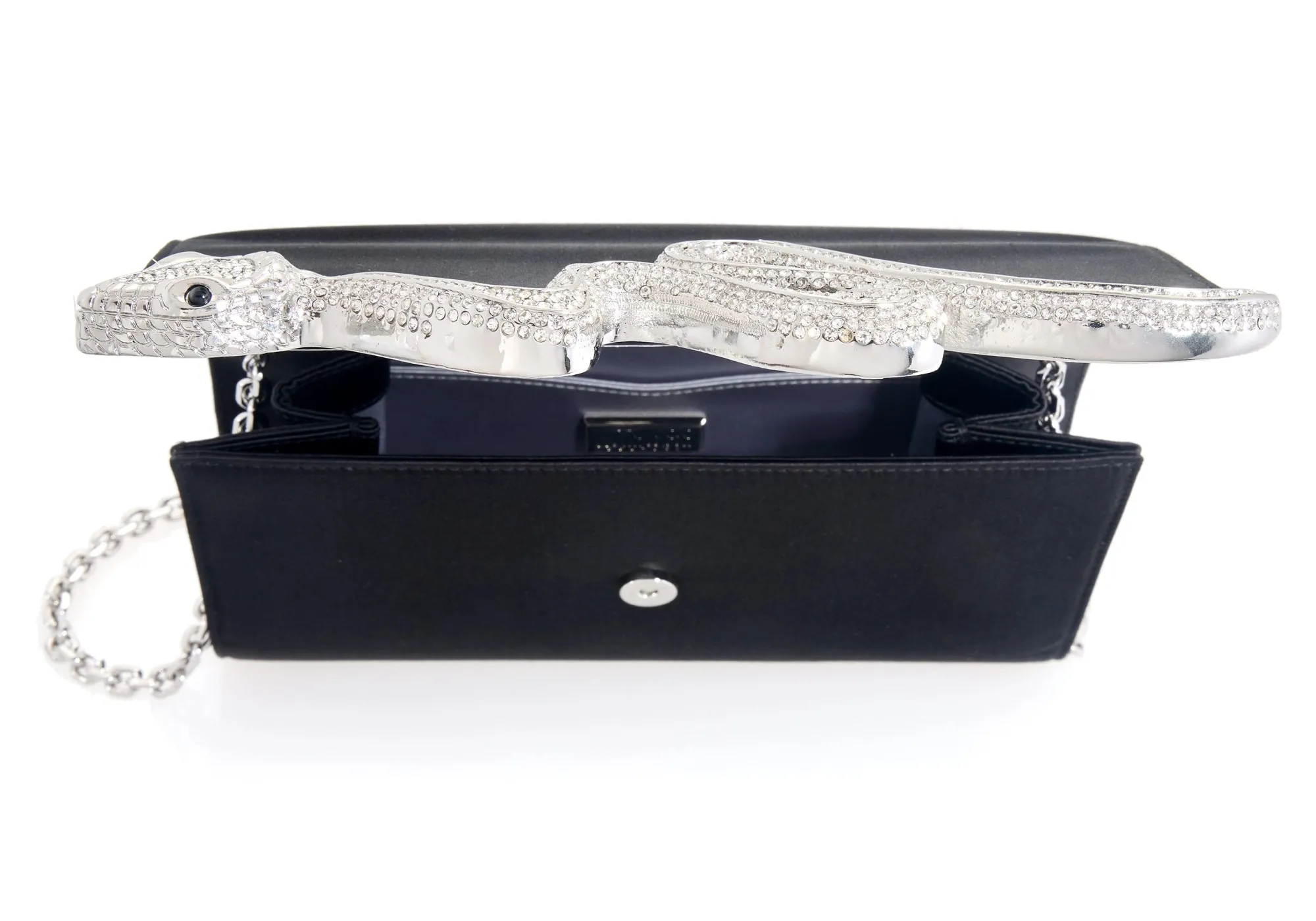 Serpent Fizzoni Silver Black Satin*Judith Leiber Outlet